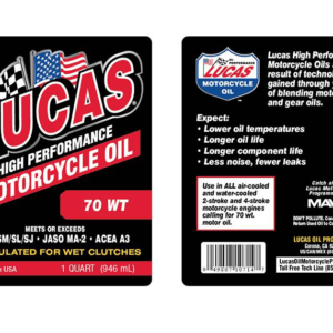 LUCAS OIL 70 WT MOTORCYLE OIL /6x1/Quart/946 mL